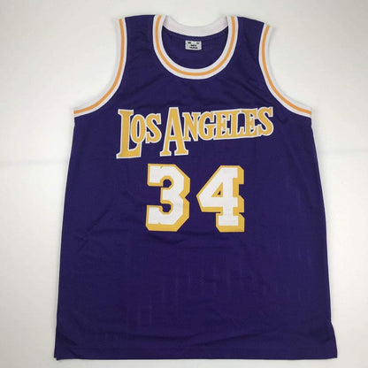 Autographed/Signed Shaquille Shaq O'Neal Los Angeles LA Purple Basketball Jersey Beckett BAS COA