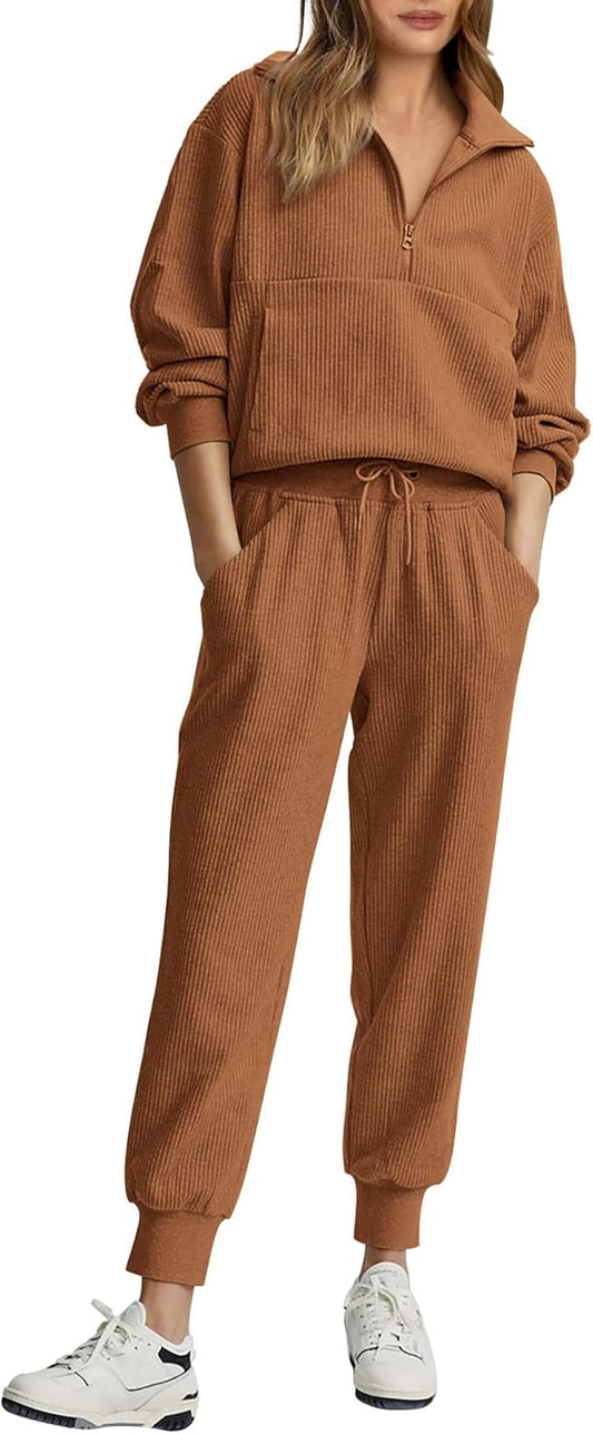 BTFBM Women's 2 Piece Tracksuit Fall Outfits 2024 Long Sleeve Half Zip Sweatshirt Sweatpants Lounge Set Sweatsuits