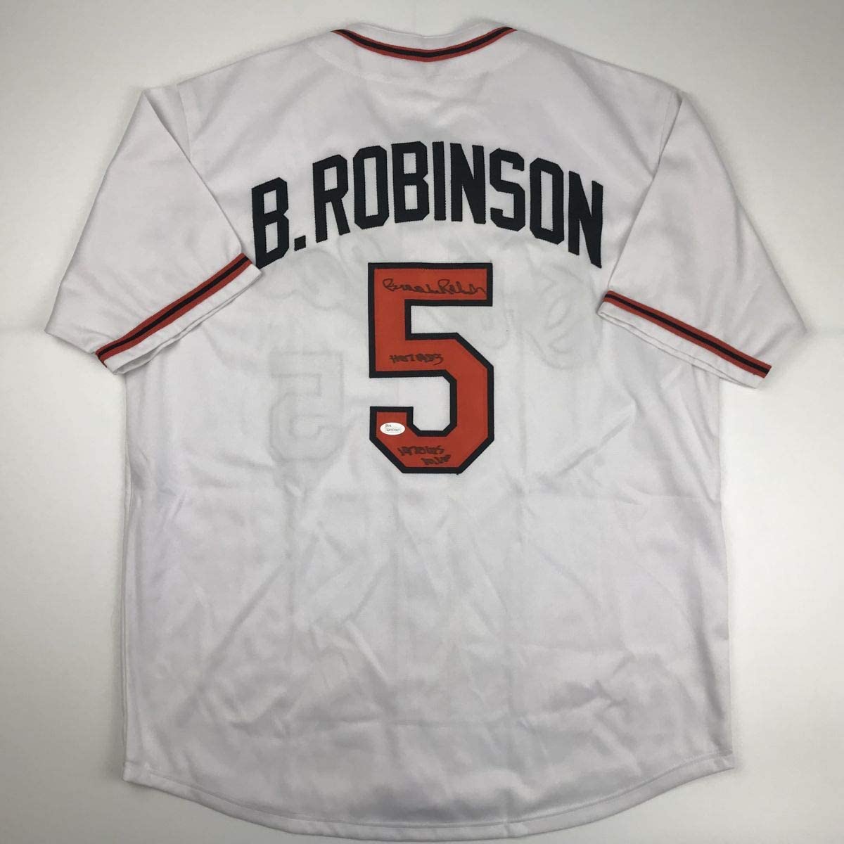 Autographed/Signed Brooks Robinson 1970 WS MVP HOF 1983 Baltimore White Baseball Jersey JSA COA Holo