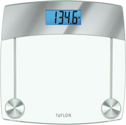 Taylor Digital Bathroom Scale, Highly Accurate Body Weight Scale, Instant On and Off, 400 lb, Sturdy Clear Glass with ChromeFinish Base