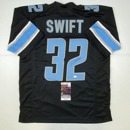 Autographed/Signed D'Andre Swift Detroit Black Football Jersey JSA COA