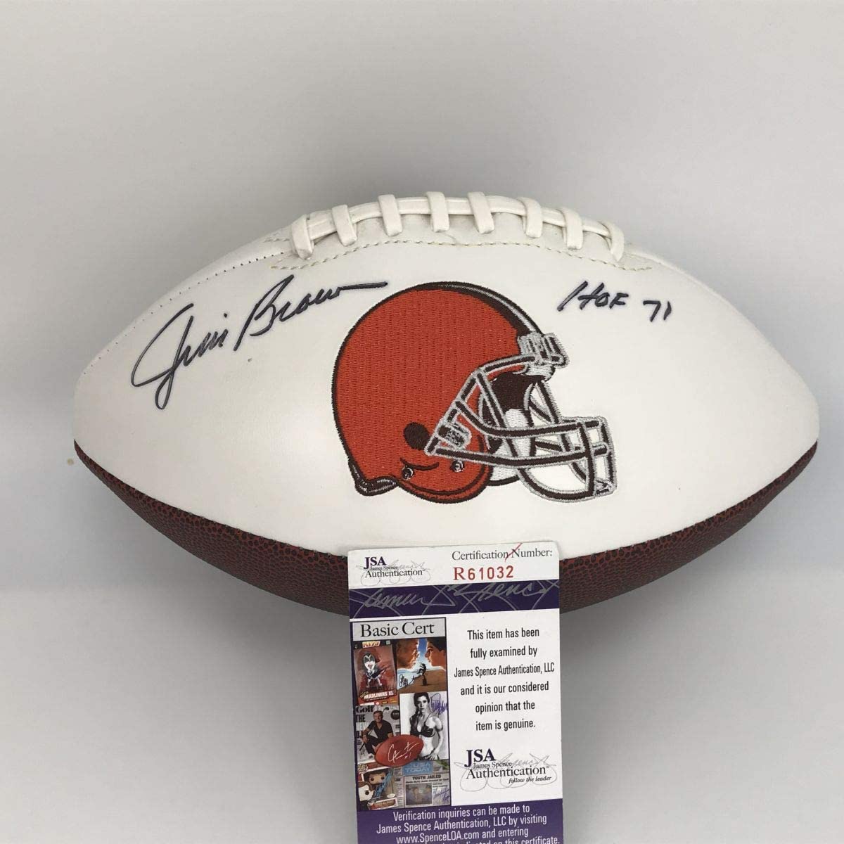 Autographed/Signed Jim Brown HOF 71 Cleveland Browns FS White Panel Logo Football JSA COA