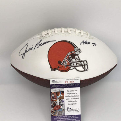 Autographed/Signed Jim Brown HOF 71 Cleveland Browns FS White Panel Logo Football JSA COA