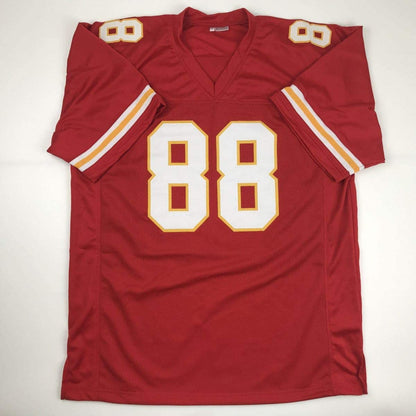 Autographed/Signed Tony Gonzalez Kansas City Red Football Jersey JSA COA