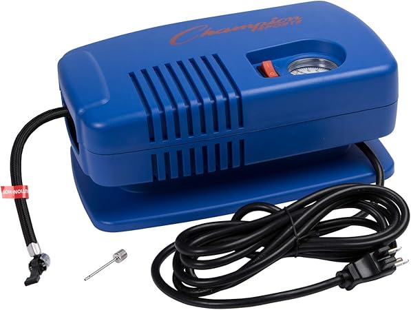 Champion Sports Electric Ball Pump for Basketball, Soccer, Volleyball, with Needle, Gauge, Hose - Quiet, Fast Air Pumps for Balls with up to 125 PSI - Premium Ball Inflator for Gyms, Schools, Blue