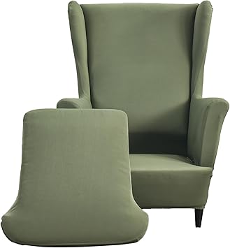 CRFATOP Polyester Wing Chair Covers 2 Piece Stretch Wingback Chair Slipcover Solid Wingback Armchair Covers with Elastic Bottom for Living Room Bedroom Wingback Chair, A32
