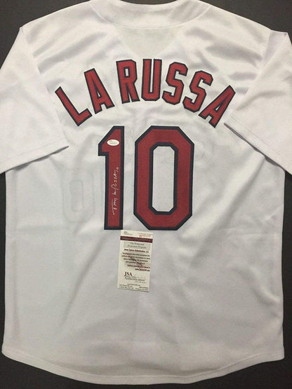 Autographed/Signed Tony La Russa St. Louis White Baseball Jersey JSA COA