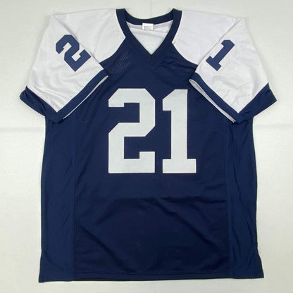 Autographed/Signed Deion Sanders Dallas Thanksgiving Day Football Jersey Beckett BAS COA