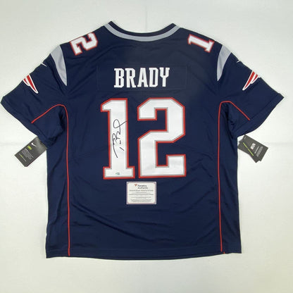 Autographed/Signed Tom Brady New England Patriots Blue Authentic Nike Limited Football Jersey Fanatics COA