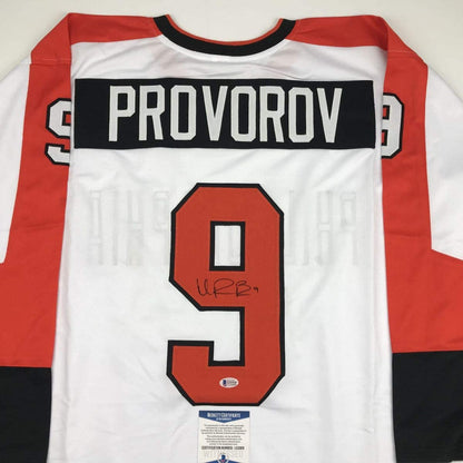 Autographed/Signed Ivan Provorov Philadelphia White Hockey Jersey Beckett BAS COA