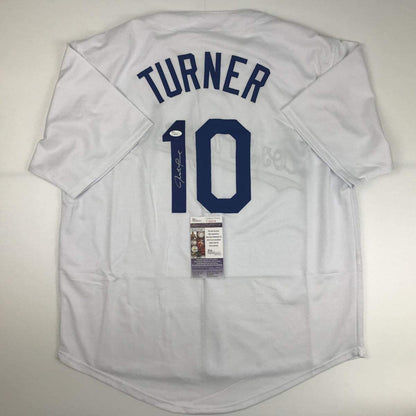 Autographed/Signed Justin Turner Los Angeles LA White Baseball Jersey JSA COA