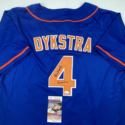 Autographed/Signed Lenny Dykstra 86 WS Champs New York Blue Baseball Jersey JSA COA