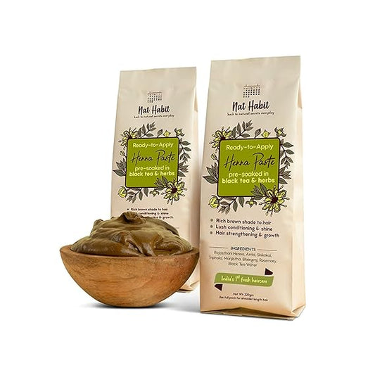 Back To Natural Secrets Everyday Ready-To-Apply Henna Paste, 100% Natural, Soaked In Black Tea & Herbs, 440g (Pack of 2 x 220g) - Dark Brown