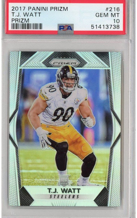 Graded 2017 Panini Prizm T.J. Watt #216 Prizm Rookie RC Football Card PSA 10 Gem Mint