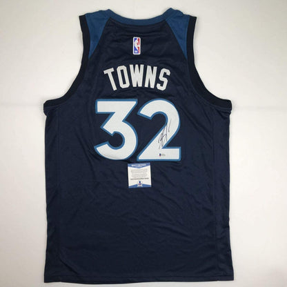Autographed/Signed Karl-Anthony Towns Minnesota Blue Basketball Jersey Beckett BAS COA