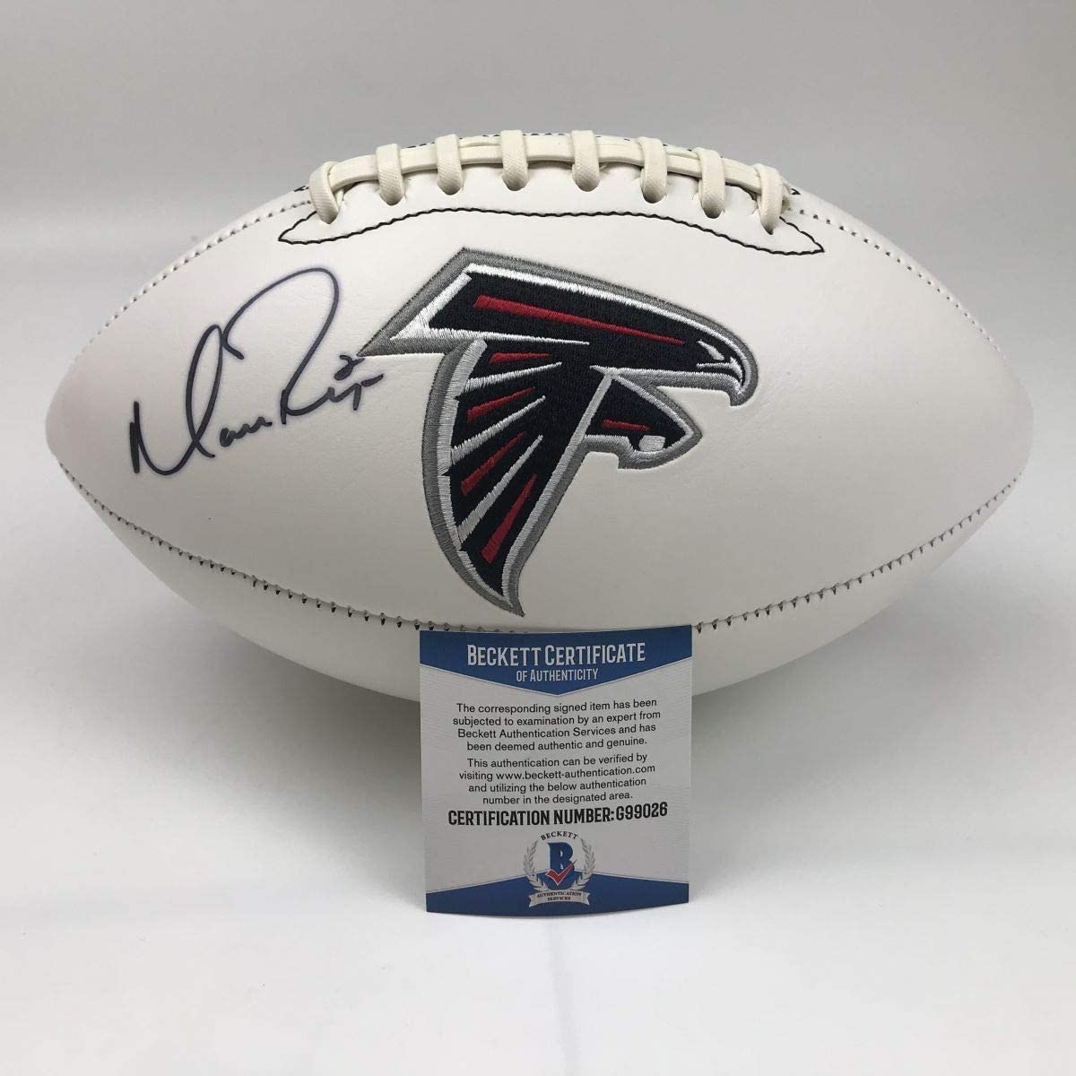 Autographed/Signed Matt Ryan Atlanta Falcons Full Size FS White Panel Logo Football Beckett BAS COA