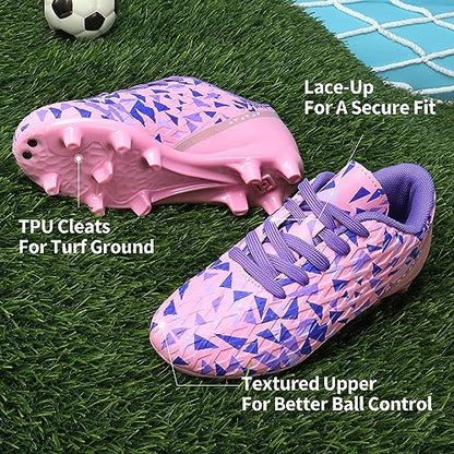 DREAM PAIRS Girls HZ19003K Soccer Football Cleats Shoes Pink Purple Size 1 M US Little Kid