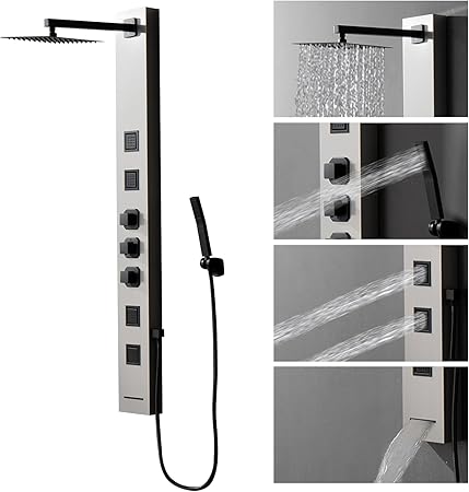 Homevacious Shower Panel Tower System, Stainless Steel Bathroom Stand Up Shower Kit, Wall-Mount Shower Panels with Rainfall Shower Head, 4 Massage Body Jets, Tub Spout and Handheld Shower, Brushed Nickel
