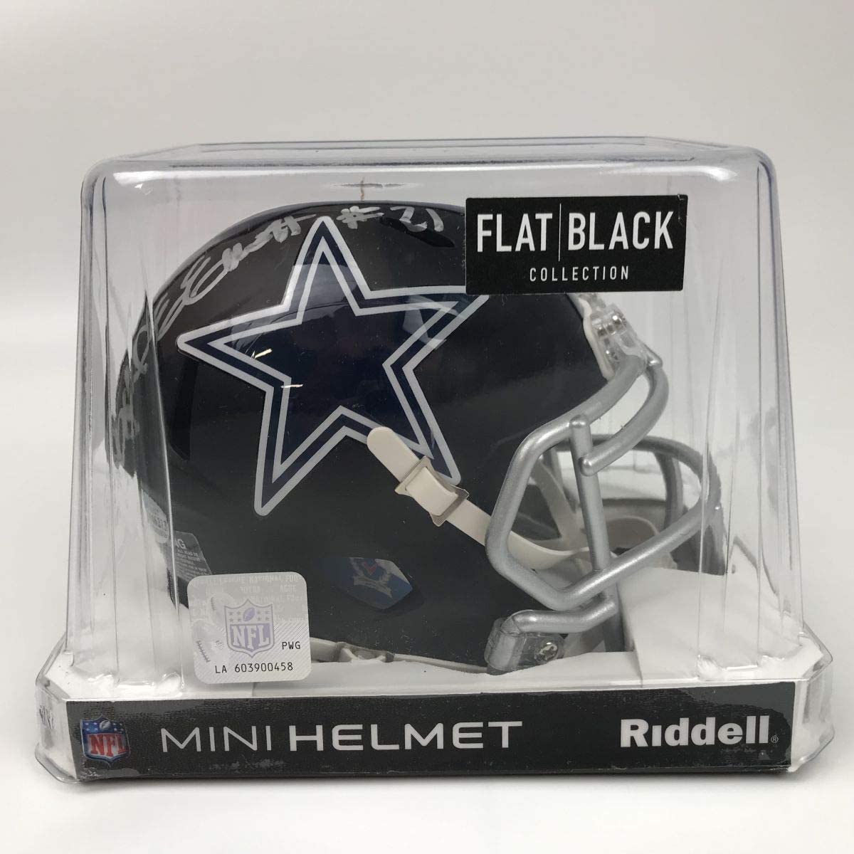 Autographed/Signed Ezekiel Elliott Dallas Cowboys Black Mini Football Helmet Beckett BAS COA