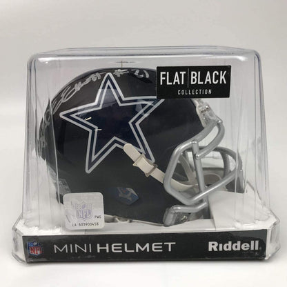 Autographed/Signed Ezekiel Elliott Dallas Cowboys Black Mini Football Helmet Beckett BAS COA