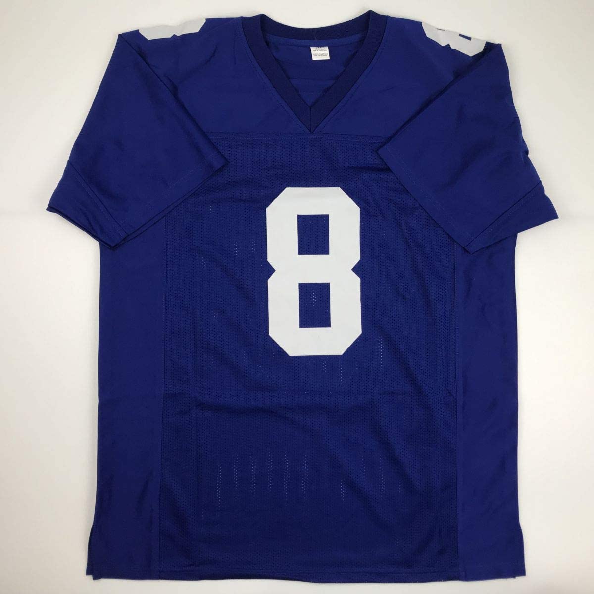Autographed/Signed Daniel Jones New York Blue Football Jersey JSA COA