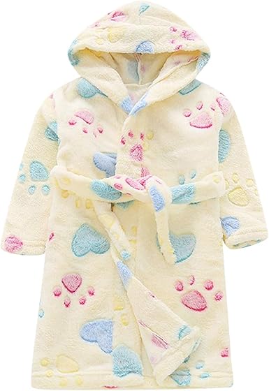 Baby Hooded Robes Bathrobe, Toddler Baby Boys Girls Cartoon Bathrobes Flannel Fleece Night-Robe Sleepwear with Belted (Yellow, 4-5 Years)