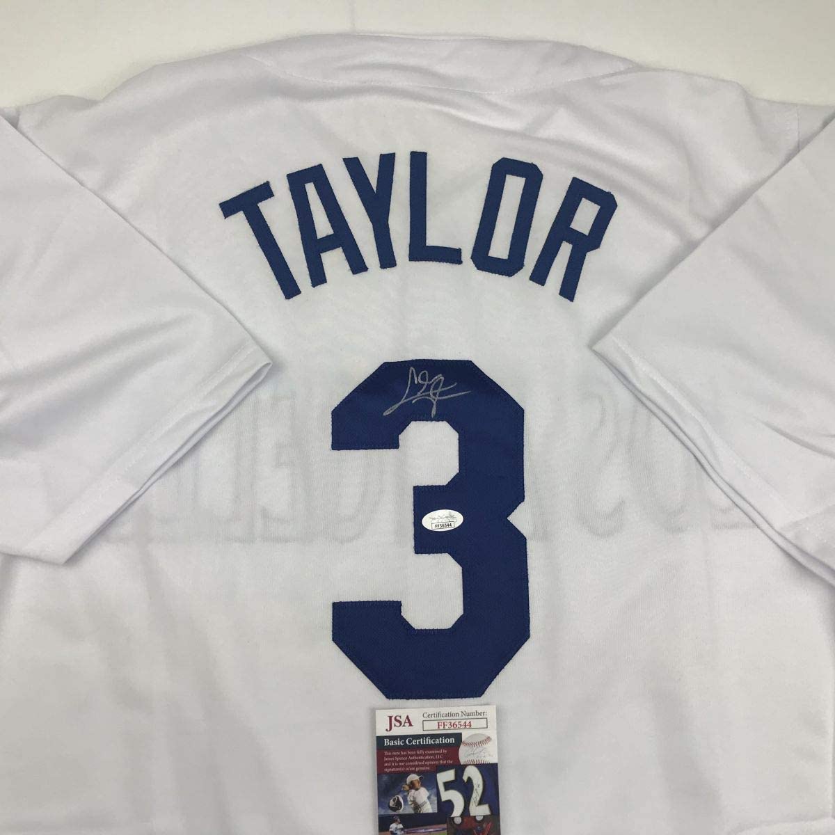 Autographed/Signed Chris Taylor Los Angeles LA White Baseball Jersey JSA COA