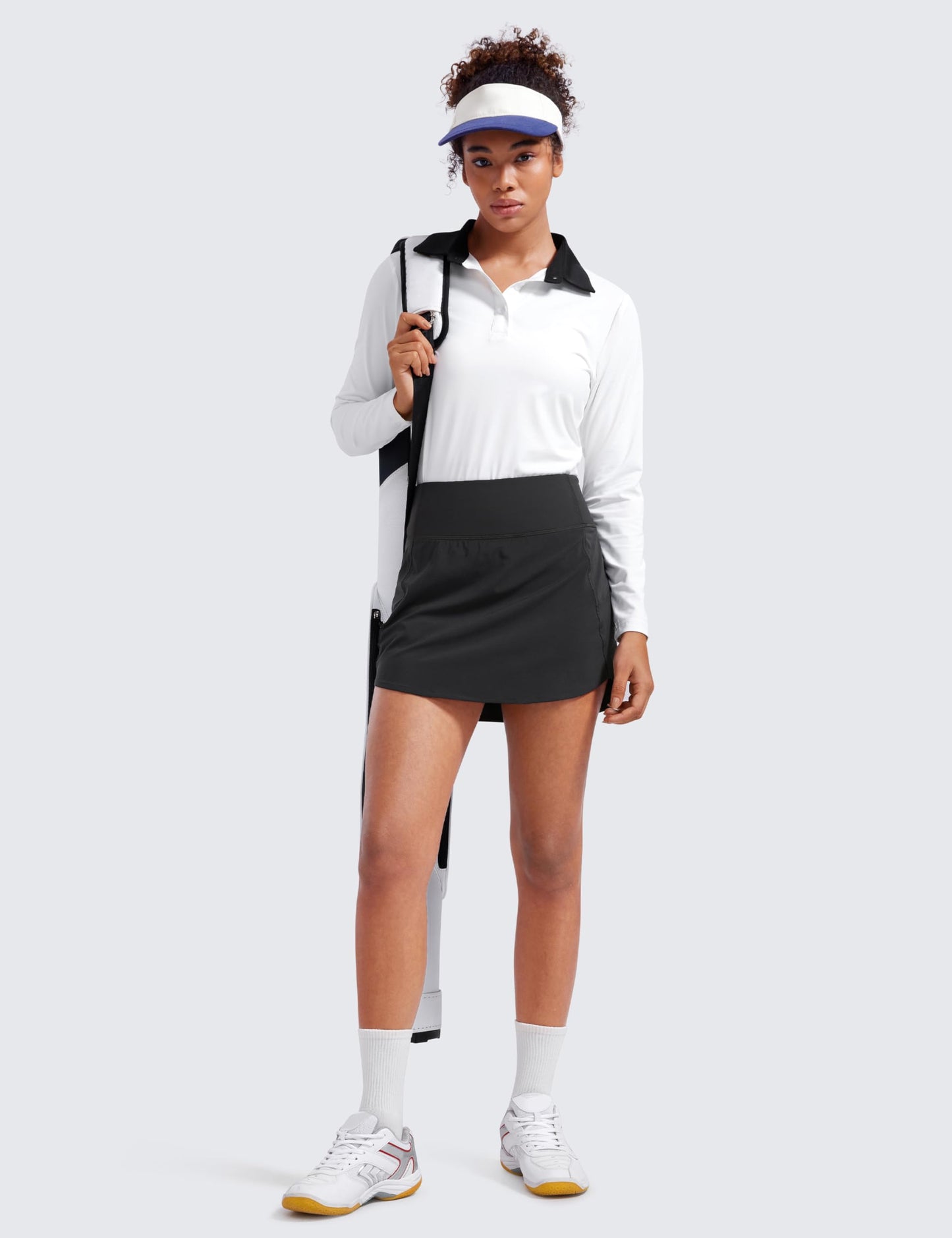 CRZ YOGA A Line Golf Skirts for Women High Waisted Split Hem Tennis Casual Skirt Shorts with Zipper Pocket Black Medium