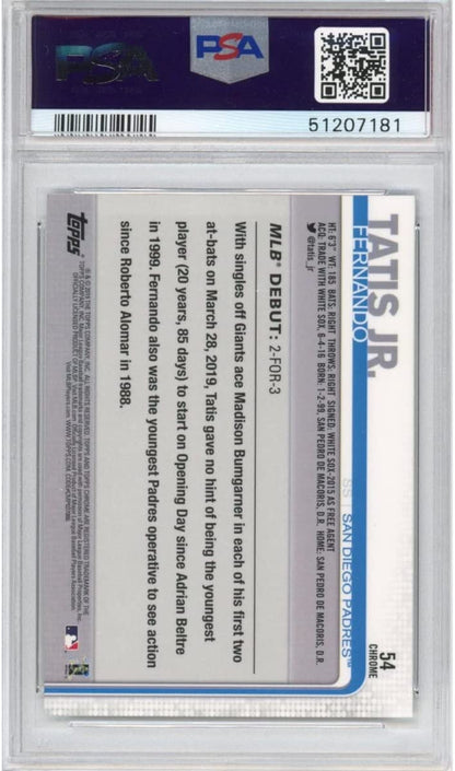Graded 2019 Topps Chrome Update Fernando Tatis Jr. #54 Rookie RC Baseball Card PSA 10 Gem Mint