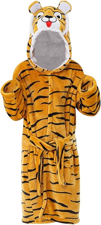 Baby Boys Girls _��âartoon Tiger Bath_��Çobes Hooded Warm Flannel _�ÑÁight-_��Ôobes _��Õleepwear Cute Warm Kids Set Cotton