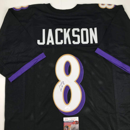 Autographed/Signed Lamar Jackson Baltimore Black Football Jersey JSA COA