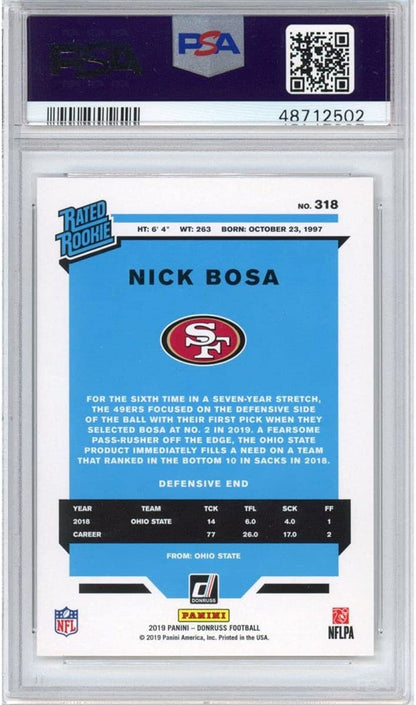 Graded 2019 Panini Donruss Nick Bosa #318 Rookie RC Football Card PSA 10 Gem Mint