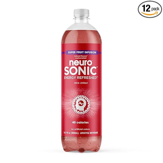 neuroSONIC | Superfruit Infusion | Functional Beverage for Focused Energy, Lightly Carbonated, Vegan & Low Sugar; 16.9 Fl Oz (Pack of 12)