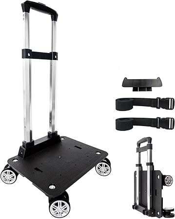 Backpack Trolley Wheeled Cart-Backpack Hand Truck with Luggage Strap, Aluminium Alloy Folding Trolley Cart for Bags Backpack Travel Luggage Cart