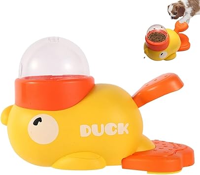 Duck Dog Treat Dispenser, Slow Anti-Gulping Cat Food Feeder Puzzle Interactive Feeder, 2-in-1 Dog Brain Training Stimulation Feeding Dispenser for Small & Medium Pet (Yellow*1)