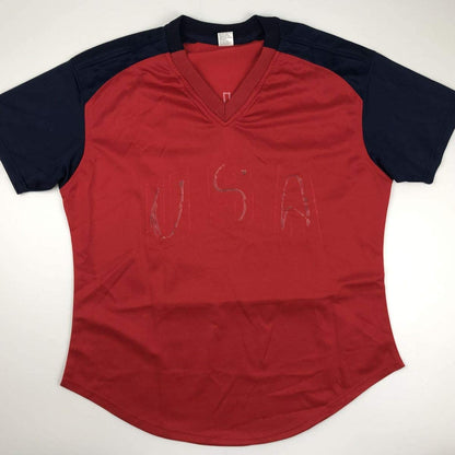 Autographed/Signed Jennie Finch 04 Gold Red Team USA Softball Jersey JSA COA