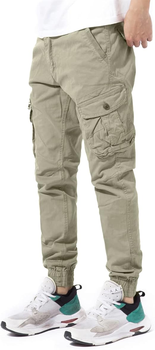 Mens Cargo Pants with Pocket Tapered Stretch Twill Cotton Slim Fit Work Camo Jogger Pants for Men