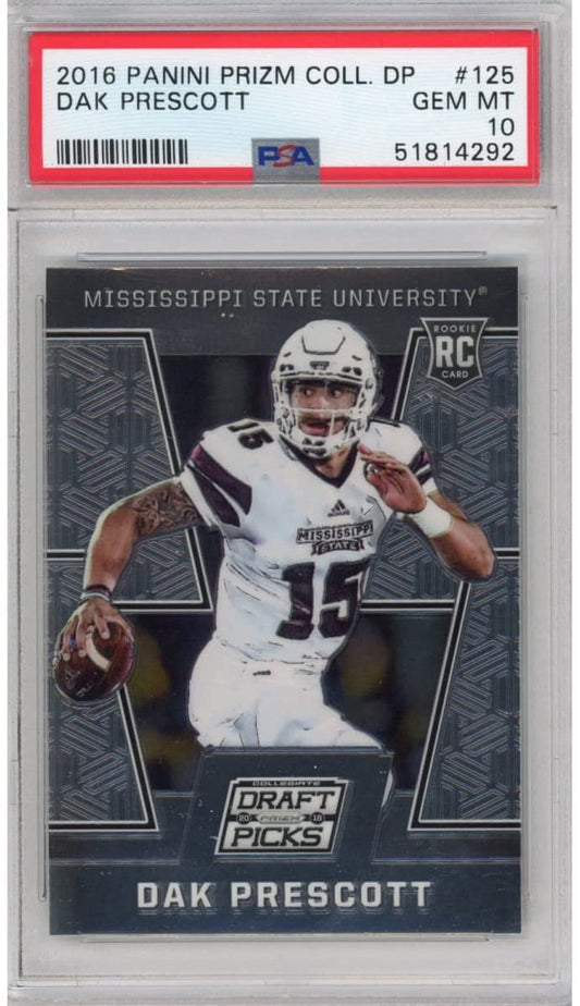 Graded 2016 Panini Prizm College Draft Picks Dak Prescott #125 Rookie RC Football Card PSA 10 Gem Mint