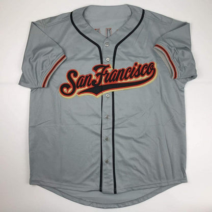 Autographed/Signed Madison Bumgarner San Francisco Grey Baseball Jersey JSA COA