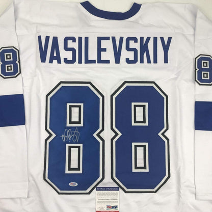 Autographed/Signed Andrei Vasilevskiy Tampa Bay White Hockey Jersey PSA/DNA COA