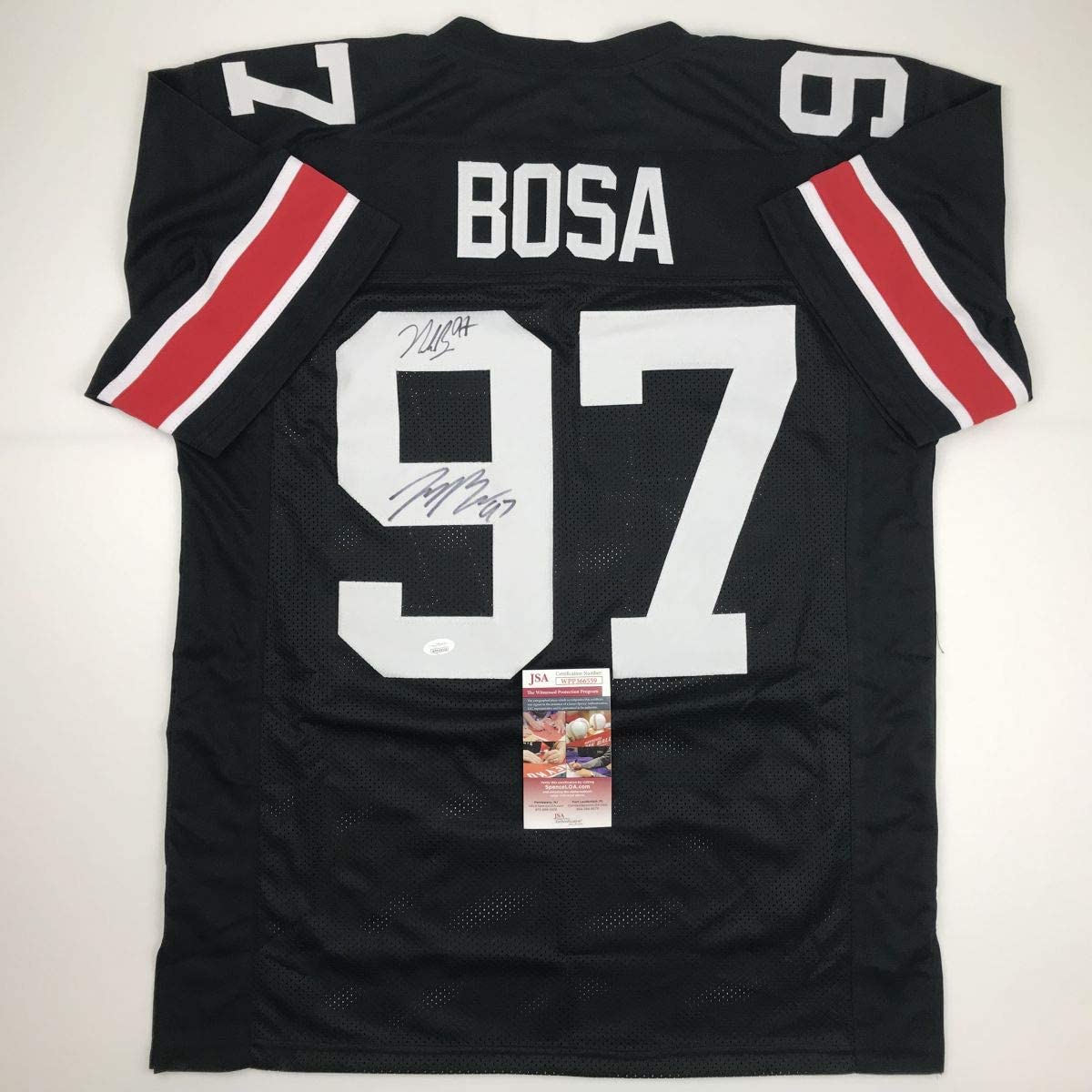 Autographed/Signed Nick & Joey Bosa Brothers Ohio State Black College Football Jersey JSA COA