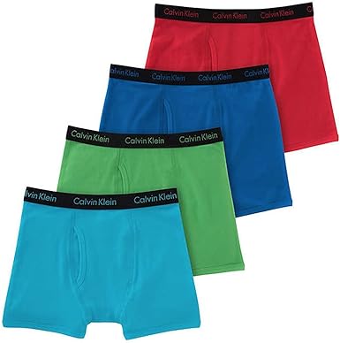 Calvin Klein Cotton Stretch Boys' Boxer Briefs (4 Pack) (Red, Small)