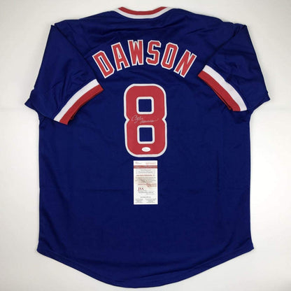 Autographed/Signed Andre Dawson Chicago Blue Baseball Jersey JSA COA