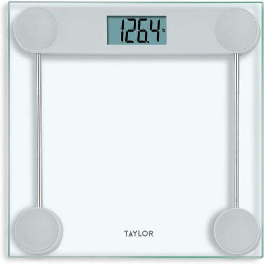 Taylor Digital Bathroom Scale, Highly Accurate Body Weight Scale, Instant On and Off, 400 lb, Sturdy Clear Glass with ChromeFinish Base