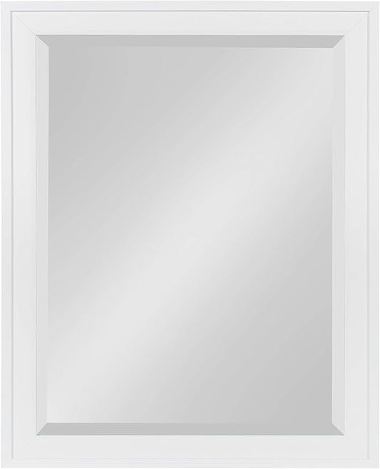 DesignOvation Bosc Framed Decorative Rectangle Wall Mirror, 22 x 28, White, Transitional Rectangular Vanity Mirror for Use as Bathroom Mirror for Over Sink or Refined Entryway Mirror