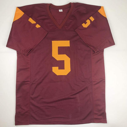 Autographed/Signed Reggie Bush 05 Heisman USC Southen Cal Maroon College Football Jersey Beckett BAS COA