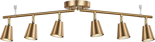 6 Light Track Lighting Kit, Matte Brass Finish Foldable and Adjustable with Modern Ceiling Spotlight for Kitchen, Living, Bed Room Home Improvement