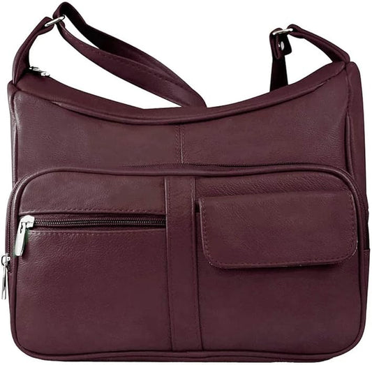 SILVERFEVER Medium Leather Handbag | Ladies Shoulder Bag | Organizer w Built in Wallet