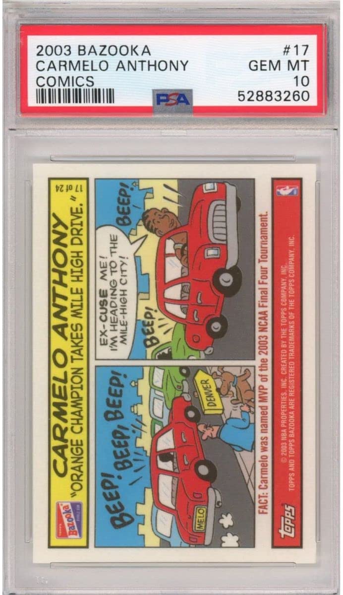 Graded 2003-04 Bazooka Comics Carmelo Anthony #17 Rookie RC Basketball Card PSA 10 Gem Mint