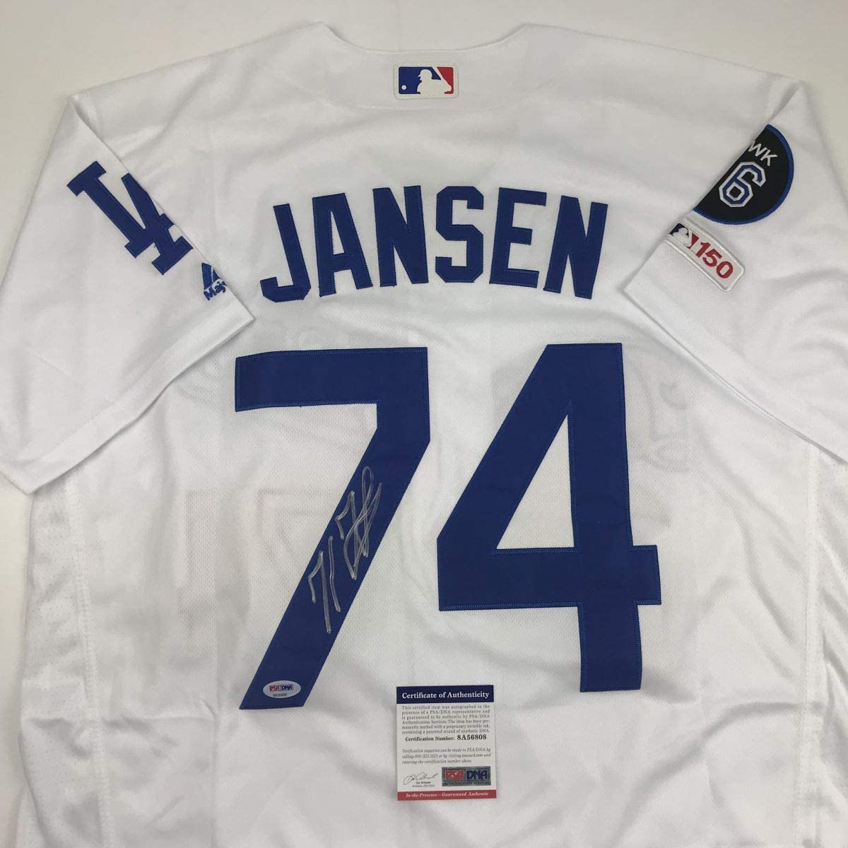 Autographed/Signed Kenley Jansen Los Angeles LA White Baseball Jersey PSA/DNA COA
